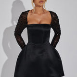 Square Neck Puff Sleeve Mini Dress – Elegant A-Line Party Dress