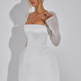Square Neck Puff Sleeve Mini Dress – Elegant A-Line Party Dress