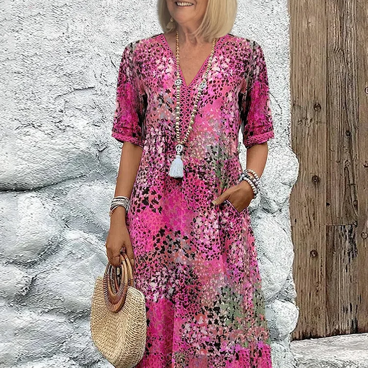 Abstract Print Midi Dress for Women