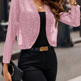 Women Cropped Sequin Cardigan with Open Front