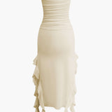 Strapless Fringe Hem Bodycon Midi Dress