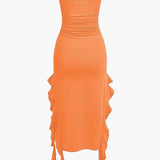 Strapless Fringe Hem Bodycon Midi Dress