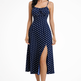 Elise Polka Dot Floral Midi Dress with Side Slit