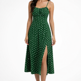 Elise Polka Dot Floral Midi Dress with Side Slit