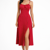 Elise Polka Dot Floral Midi Dress with Side Slit