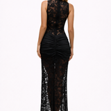 Evie High Neck Lace Maxi Dress with Side Slit and Keyhole Detail