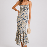 Women’s Floral Summer Midi Dress with Spaghetti Straps
