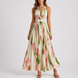 Women’s Halter Neck Floral Maxi Dress with Watercolour Print