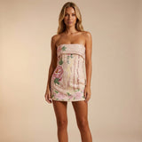 Strapless Floral Mini Dress with Pleated Fit