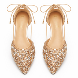 Elegant Gold Lace-Up Wedding Shoes