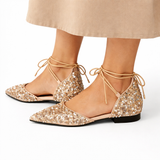 Elegant Gold Lace-Up Wedding Shoes