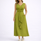 Elegant Sleeveless Midi Dress with Waist Tie Detail