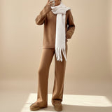 Relaxed Knit Lounge Set with Sweater and Wide Leg Pants