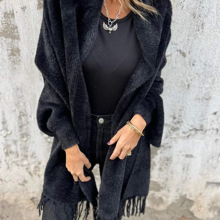 Women's Long Warm Coat with Tassels