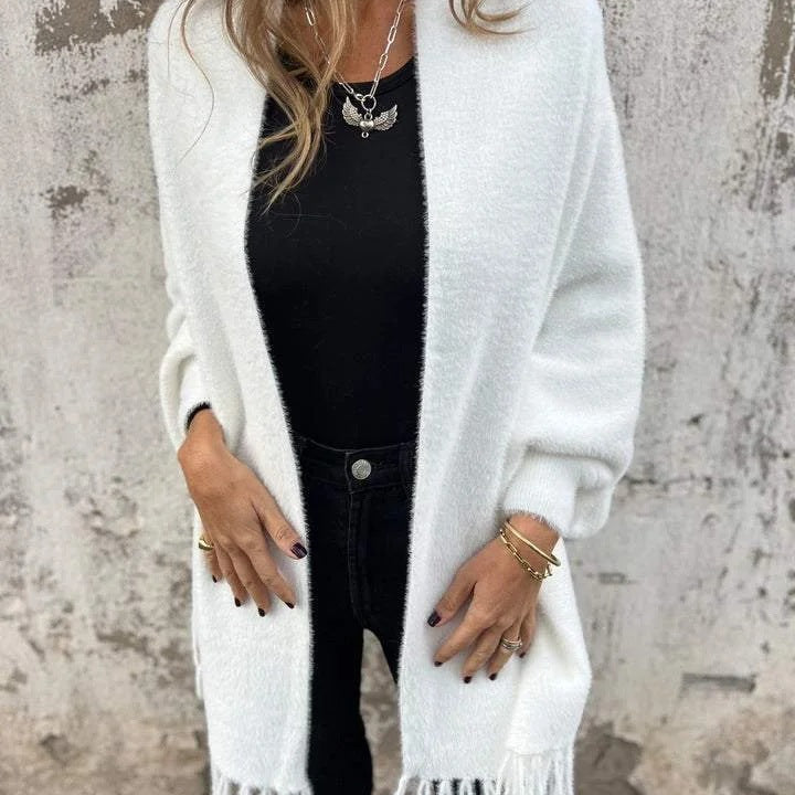 Women's Long Warm Coat with Tassels