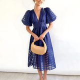 Eyelet Lace Midi Dress – Puff Sleeve Summer Dress