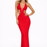 Jessica Halter Neck Bodycon Maxi Dress with Cut Out Waist and Backless Design