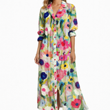 Jolene Boho Floral Maxi Dress with Button Front and V-Neck