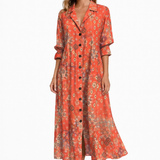 Jolene Boho Floral Maxi Dress with Button Front and V-Neck