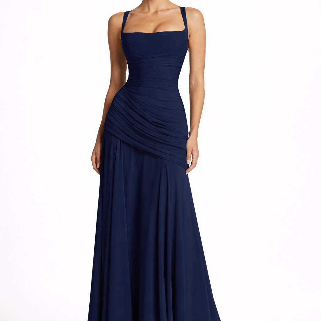 Juliette Square Neck Maxi Wedding Guest Maxi Dress With Ruched Waist