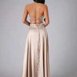 Satin Cowl Neck Maxi Dress with Side Slit