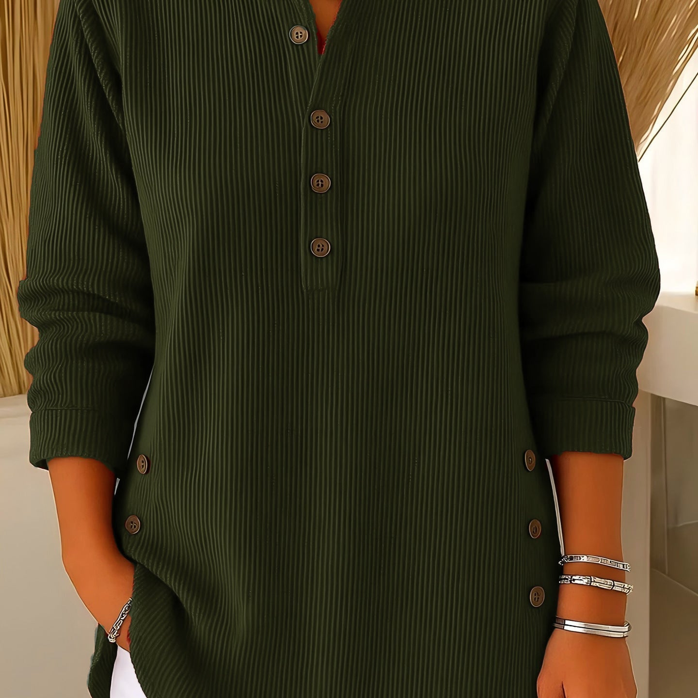 Ribbed Button Detail Tunic
