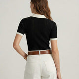 Women Contrast Collar Knit Polo Top