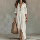 Amysaint | Linen Shirt Dress Long Sleeve Button Down Maxi
