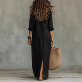 Amysaint | Linen Shirt Dress Long Sleeve Button Down Maxi