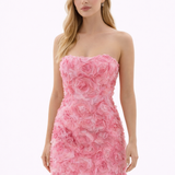 Margaret Strapless Mini Dress with Floral Texture and Bodycon Fit