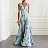 Amysaint | Maxi Wrap Dress V-Neck Tulip Print Chiffon