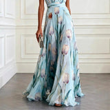 Amysaint | Maxi Wrap Dress V-Neck Tulip Print Chiffon