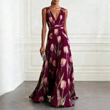 Amysaint | Maxi Wrap Dress V-Neck Tulip Print Chiffon