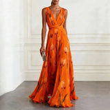 Amysaint | Maxi Wrap Dress V-Neck Tulip Print Chiffon