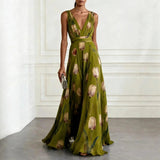 Amysaint | Maxi Wrap Dress V-Neck Tulip Print Chiffon