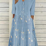 Amysaint | Midi Dress Half Sleeves Round Neck Floral Pattern