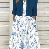 Amysaint | Midi Dress Half Sleeves Round Neck Floral Pattern