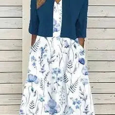 Amysaint | Midi Dress Half Sleeves Round Neck Floral Pattern