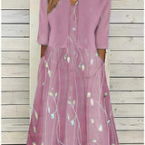 Amysaint | Midi Dress Half Sleeves Round Neck Floral Pattern