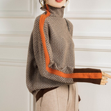 Contrast Sleeve Turtleneck Long Sleeve Pullover Sweater