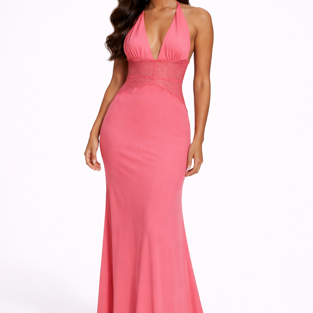 Olivia Womens Halter Neck Backless Wedding Guest Maxi Dress