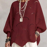 Hollow Wave Pattern Loose Lantern Sleeve Knit Top
