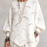 Hollow Wave Pattern Loose Lantern Sleeve Knit Top