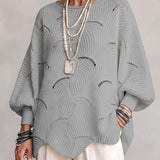 Hollow Wave Pattern Loose Lantern Sleeve Knit Top