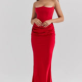 Strapless Ruched Bodycon Maxi Dress – Elegant Evening Gown