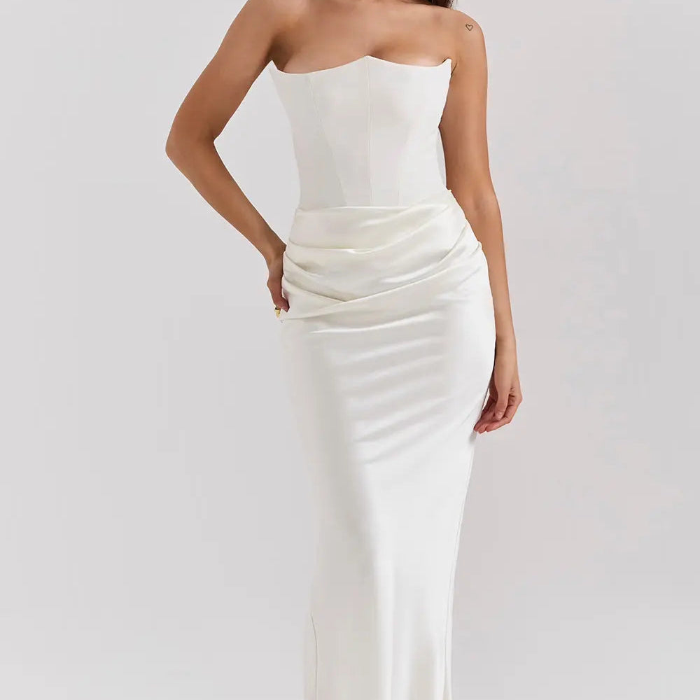Strapless Ruched Bodycon Maxi Dress – Elegant Evening Gown