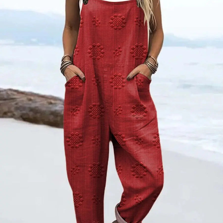 Relaxed Wide-Leg Jumpsuit Adjustable Straps Pockets