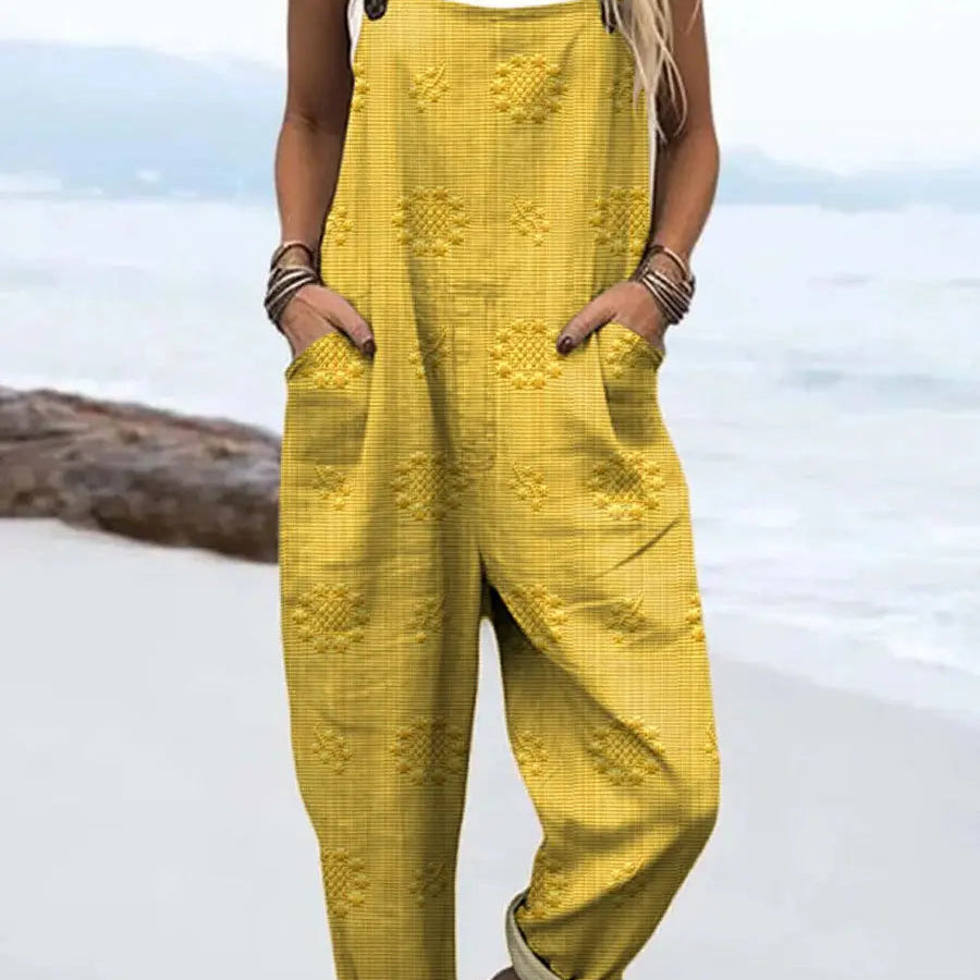 Relaxed Wide-Leg Jumpsuit Adjustable Straps Pockets