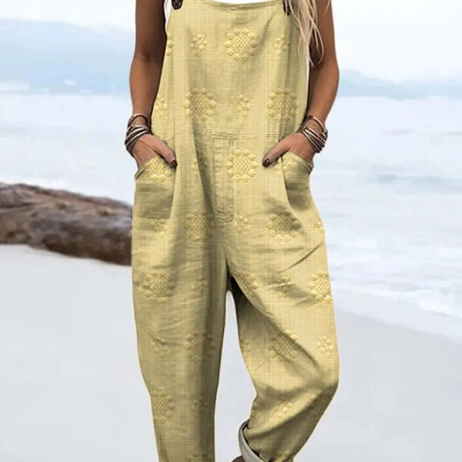 Relaxed Wide-Leg Jumpsuit Adjustable Straps Pockets