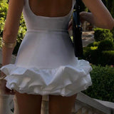 Women's Ruffled Mini Dress - Sleeveless Open-Back Design